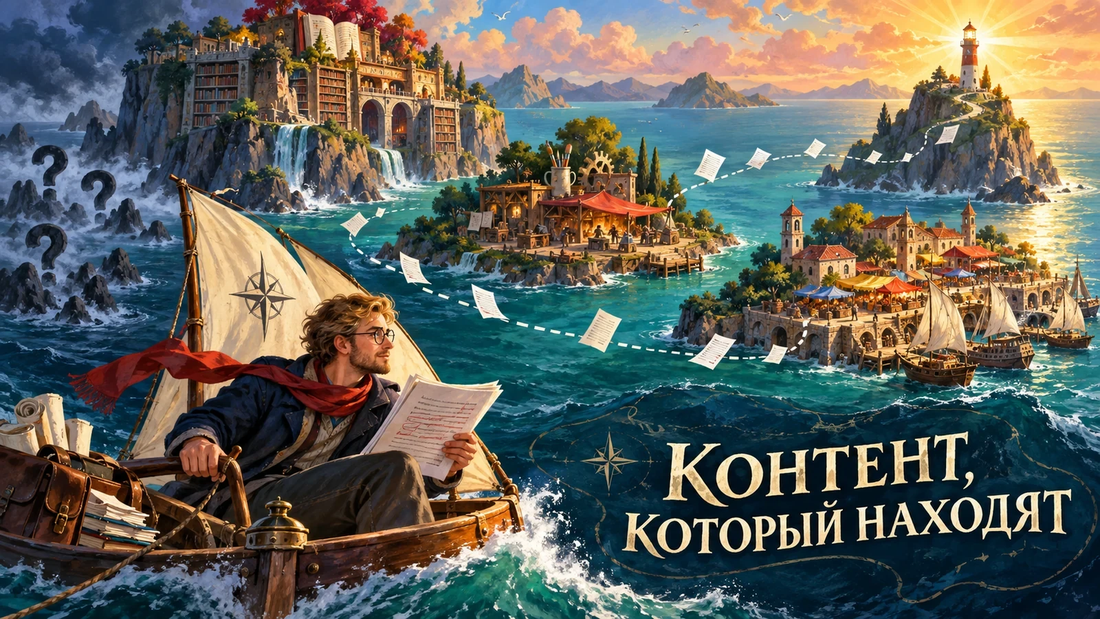 Редактор ведёт материалы по морскому маршруту от вопросов к поисковому маяку